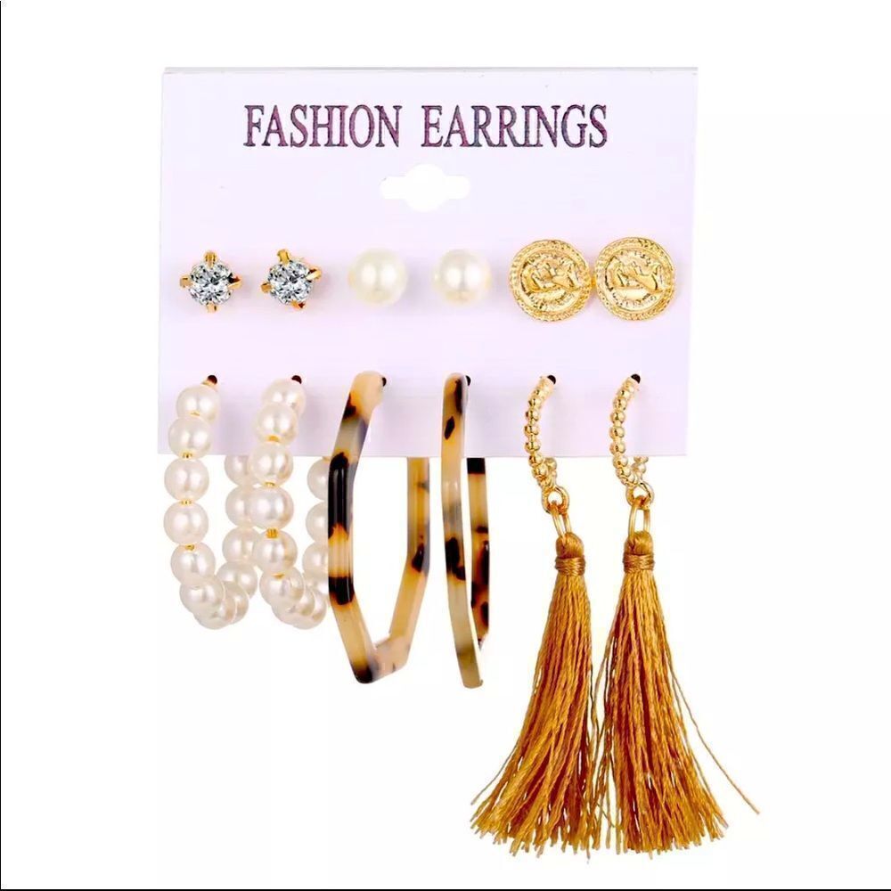 “Aurora” 6 Earrings Collection Bohemian Geometric Sets Boho Tassel Long 18k Gold